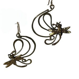 Vintage Brass Tone Dragonfly Earrings